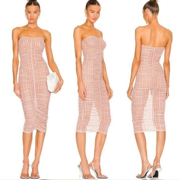 Miaou Renzo Gingham Pink Strapless Midi Dress Size XS - Picture 1 of 8